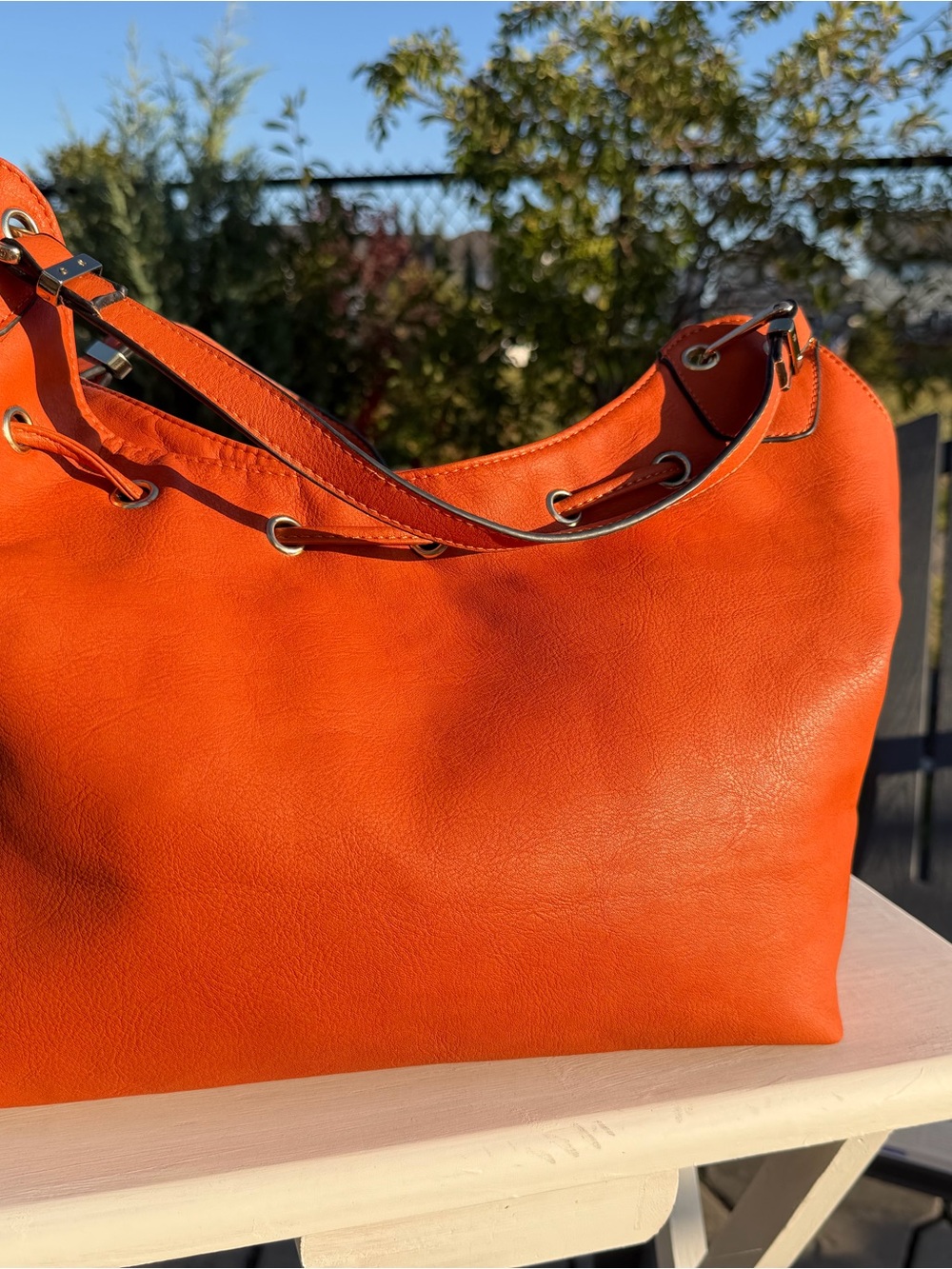 Michael Kors Bright Orange Leather Shoulder Bag with Tassels - Picture 5 of 8
